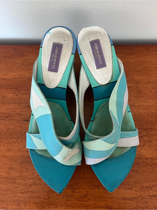 Emilio Pucci Shoes - Emilio Pucci Aqua, Teal & Turquoise Pointed Slingback Mules